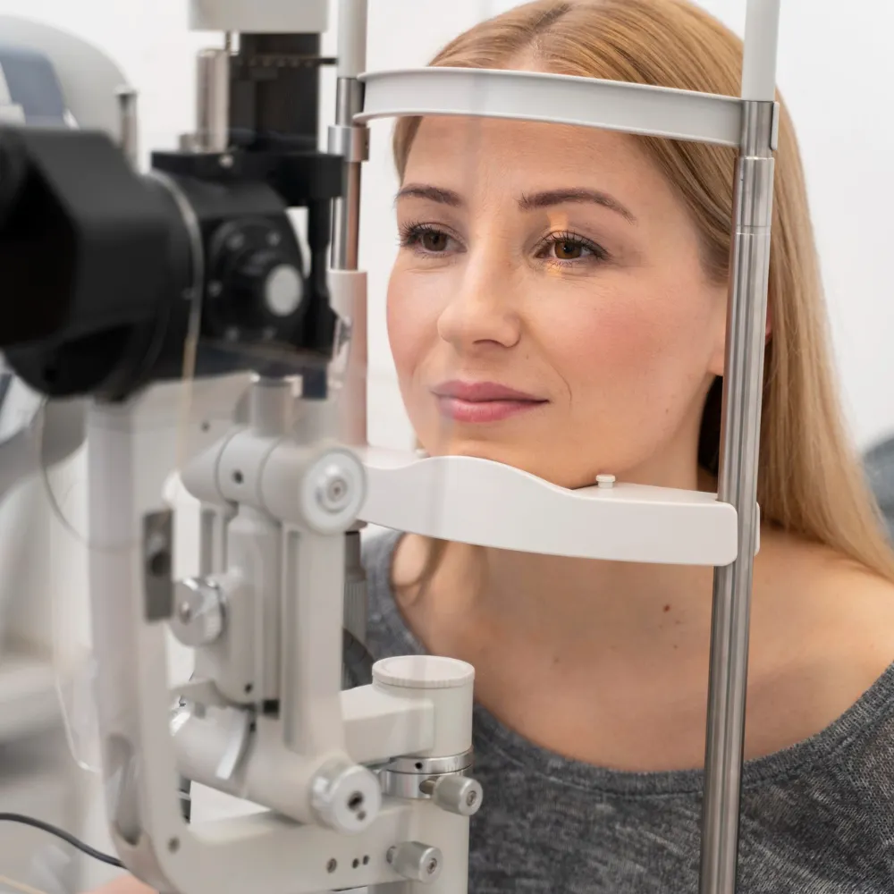Woman eye exam