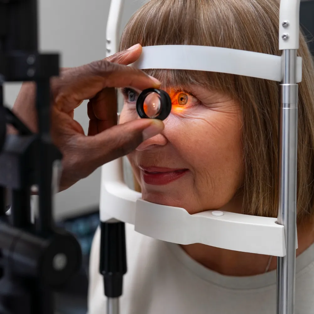Eye exam with ophthalmoscope