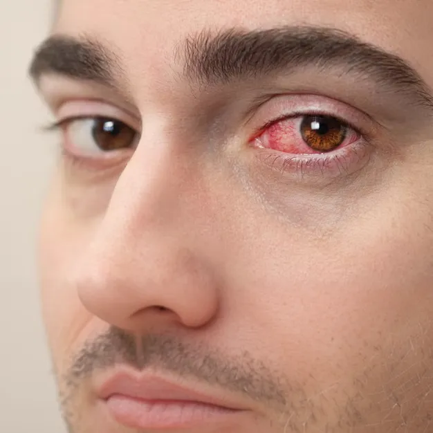 Red, irritated eye closeup