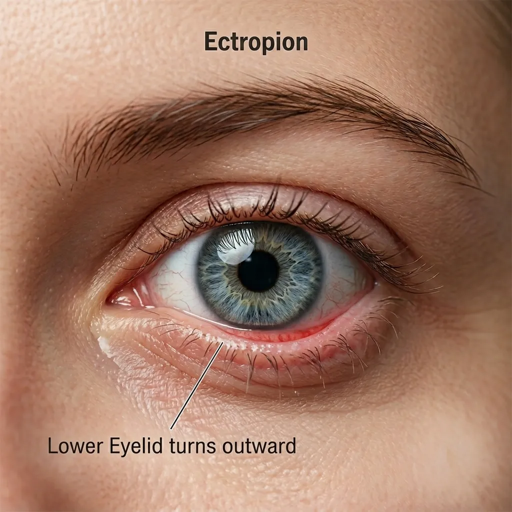 close up image of floppy eyelids (ectropion)