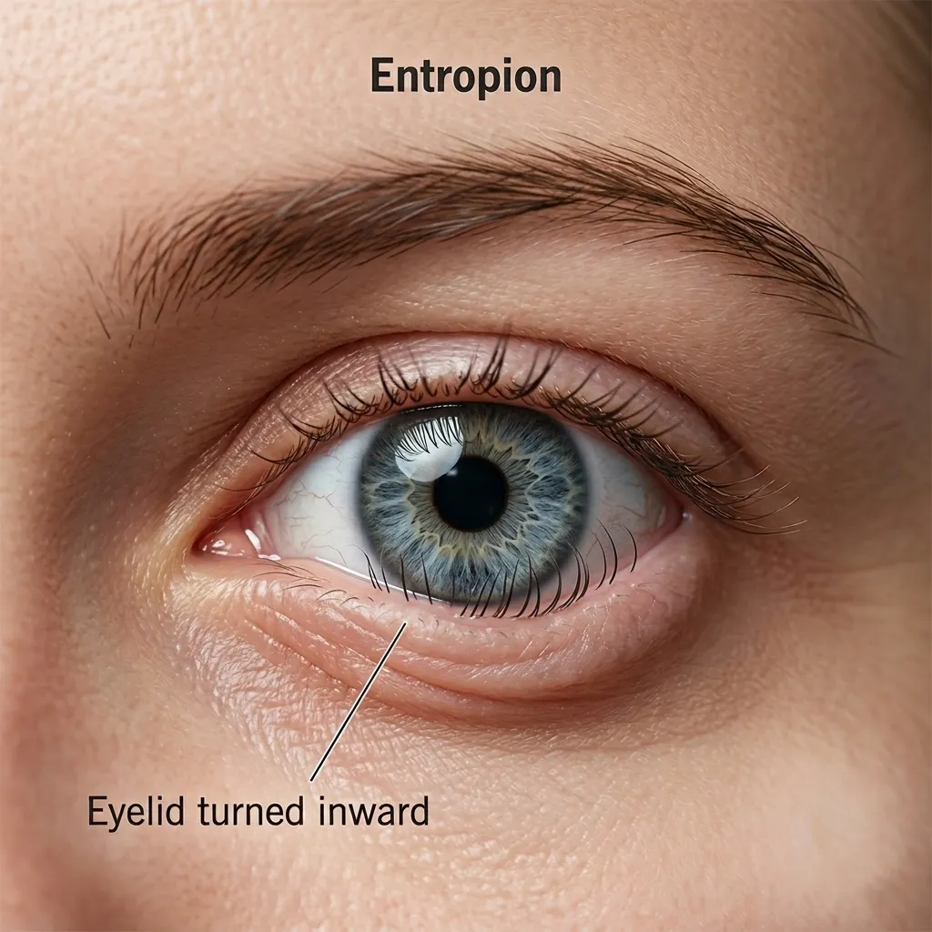 close up image of in turning eyelids (entropion)