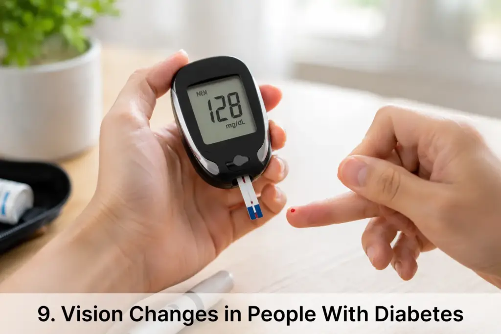 close-up of a person checking their blood glucose with a modern glucose meter and finger-prick test